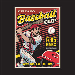Vector Illustration of Baseball Player Carrying Baseball Bat with Detailed Retro Cartoon Available for Poster