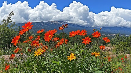 
mountain view in the afternoon decorated with sunlight and clouds