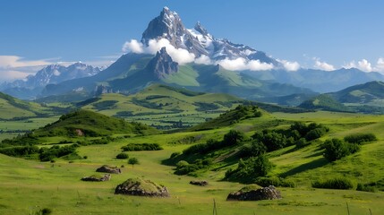 A mountainous landscape stabilizing local climate with cloud cover and moisture retention