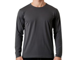 Man Wearing Dark Charcoal Grey Long Sleeve T-Shirt Mockup Perfect for Design Presentations and Apparel Mockups