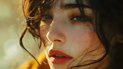 Pensive woman s face in natural light