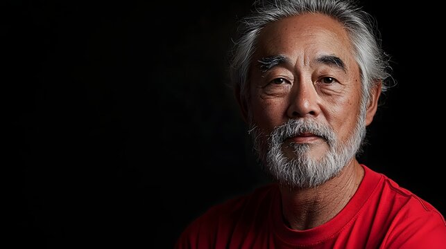 Portrait of a thoughtful Asian senior man with a beard