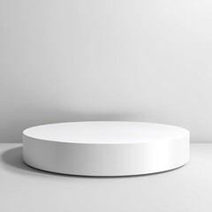 Blank white round podium on light gray background
