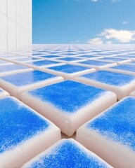 Azure Blue and White Tiles Pattern Against a Sky Background