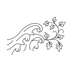 Elegant black and white decorative corner element featuring swirls and leafy vine design