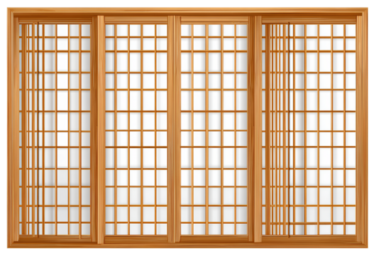 Wooden Japanese screen with square windows transparent background - Powered by Adobe