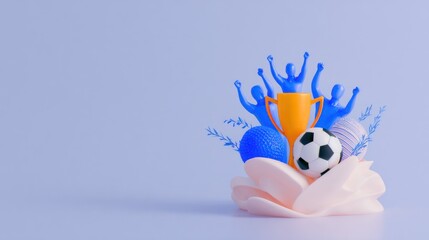 Abstract Soccer Trophy Celebration: Blue and Orange 3D Render