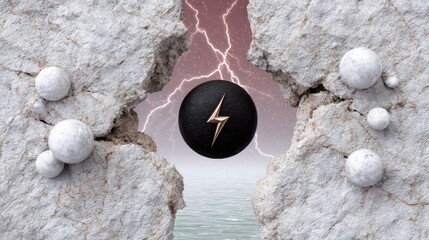 Abstract Sphere with Lightning Crack in White Textured Background