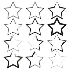 Star outlines icon. Various star shapes. Vector transparent elements. Black line drawings.