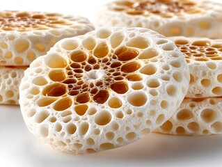 Delicious crumpets are stacked high and covered in sweet syrup, showcasing their unique texture closeup shot.
