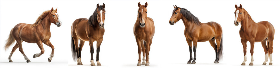 Collection set of horses isolated on white background