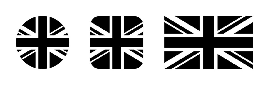 United Kingdom black and white flag icon set