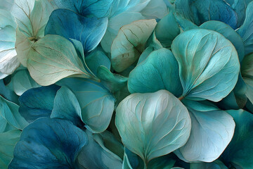 Close-up view of teal hydrangea petals.