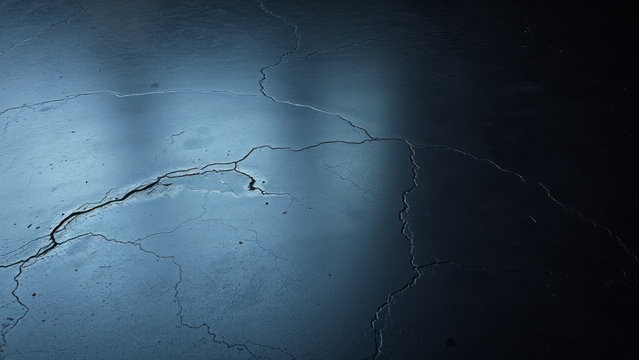 Cracked Asphalt Pavement Close-up with Dark Grungy Texture