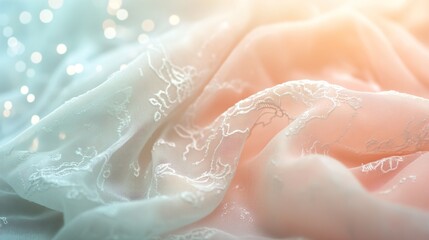 Fototapeta premium Soft Pastel Fabric Texture with Delicate Lace and Bokeh