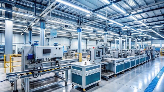 Industrial automation equipment on a production line in a modern factory - Powered by Adobe