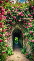Fototapeta premium Overgrown Roses in Tunnel Entrance