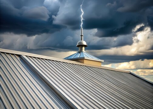 Metal roof with lightning rod on top