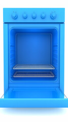 Obraz premium Blue oven open showing interior with empty shelves. Possible use Stock image for kitchen appliances