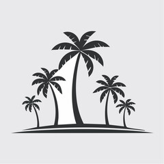A stylized vector graphic of multiple palm trees on a small island, presented in a minimalist flat design style with a monochromatic color scheme.