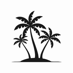Vector illustration of a tropical island scene featuring three palm trees silhouetted against a clean white background, creating a simple and elegant design.