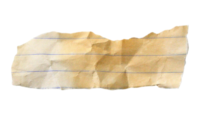 Pieces of notebook paper with old lines and white creases that are torn or cut. Isolated design elements on transparent background.