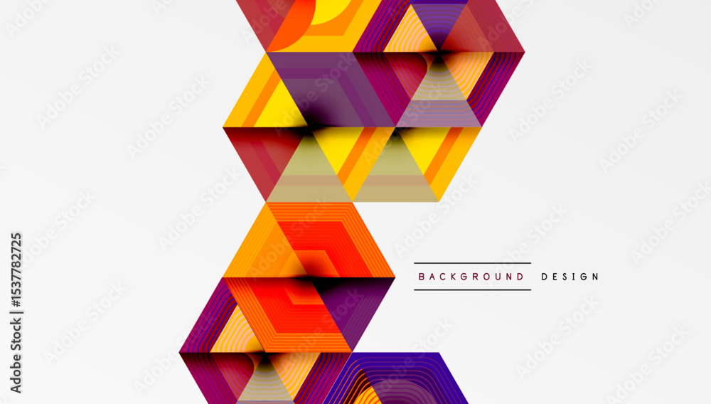 Poster Abstract geometric pattern. Hexagonal layers create dynamic visual effect. Bright colors, modern design, clean aesthetic.