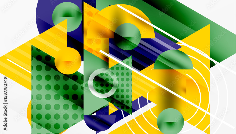 Poster Abstract geometric composition. Overlapping shapes, vibrant colors, dynamic gradients create modern visual experience.