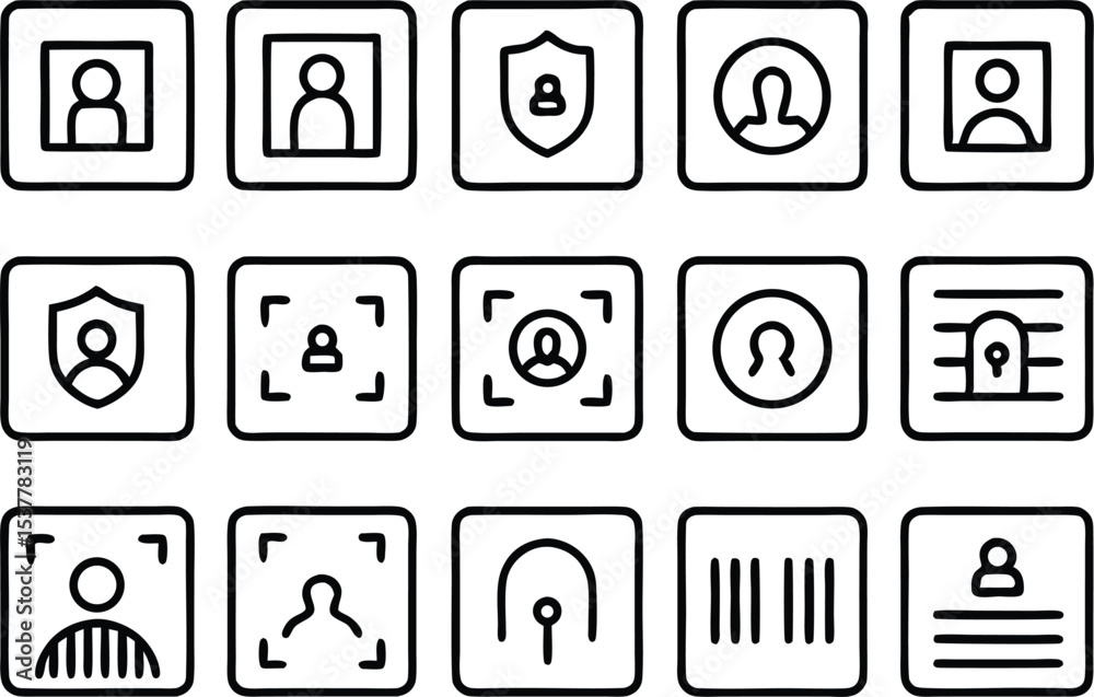Fototapete pixel art identification and profile icon set isolated on transparent background