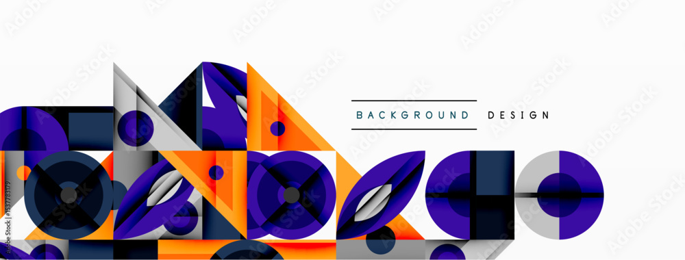 Poster Abstract geometric shapes, vibrant colors, modern design. Composition features overlapping elements, dynamic visual impact.