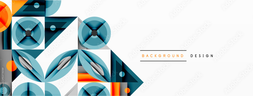 Poster abstract geometric shapes, teal, orange hues. modern design elements create dynamic visual texture. 