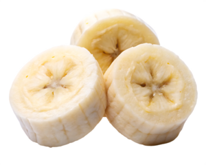 three slices of banana isolated on white background PNG , AI GENERATED