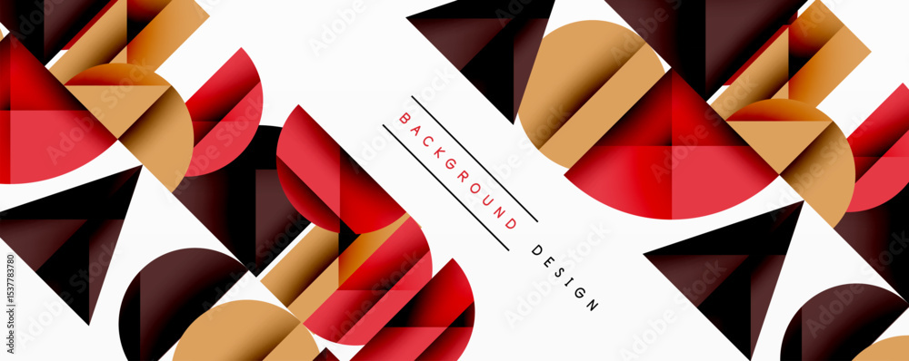 Poster abstract geometric pattern. red, gold shapes overlap white space. modern design element for backgrou