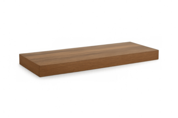 Light brown wooden shelf floating on a transparent background, ideal for showcasing products or adding a touch of natural elegance to designs