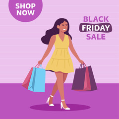 Happy Woman Shopping on Black Friday