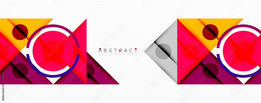 Poster Modern abstract design. Geometric shapes, vibrant colors, layered elements create dynamic composition. Minimalist style, clean lines.