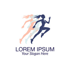 Run logo design vector.. Sport running marathon athletes sprinting badges logo icon
