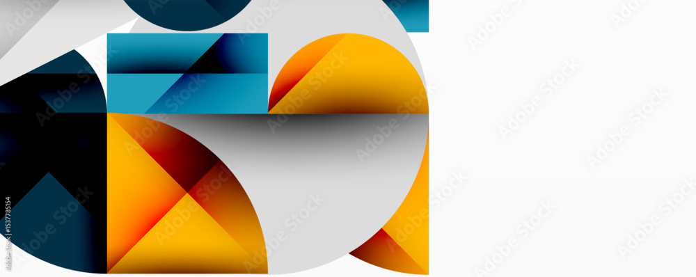 Aufkleber Abstract geometric composition. Overlapping shapes create dynamic visual interest. Colors include blue, orange, gray, black. Minimalist design.