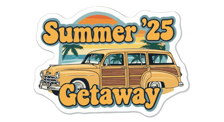 Vintage summer car at beach with tropical background