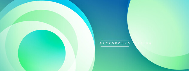 Abstract circles overlap, creating vibrant teal, green gradients. Modern design suggests technology, innovation, freshness. Simple, clean aesthetic.