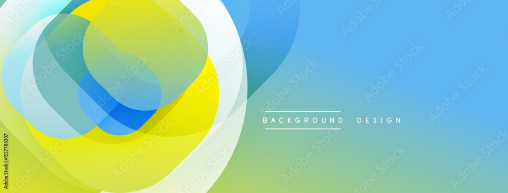 Aufkleber Abstract colorful shapes overlap, creating dynamic visual effect. Gradient blends blue, yellow, green hues. Modern design element.