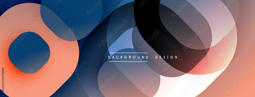 Poster Abstract geometric shapes overlap. Soft color palette creates modern design. Gradient hues blend seamlessly, forming dynamic composition.