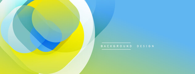 Abstract colorful shapes overlap, creating dynamic visual effect. Gradient blends blue, yellow, green hues. Modern design element.