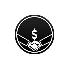 Business Deal Icon. Dollar Sign Handshake Symbol for Financial Agreement, Partnership, or Transaction.