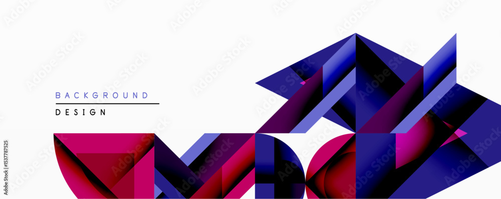 Aufkleber Abstract geometric composition. Vivid magenta, purple, navy shapes overlap creating dynamic visual effect. Modern design suitable for backgrounds, presentations.