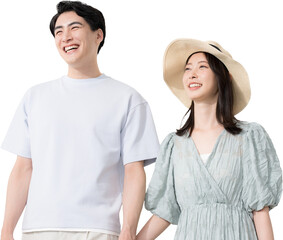 Easy-to-use transparent (png) background composite image of a couple on a summer getaway, leisure or resort trip, honeymoon or summer vacation.