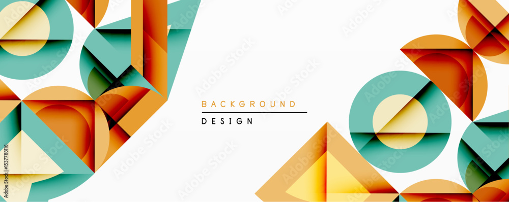 Aufkleber Abstract geometric shapes overlap, creating dynamic composition. Warm orange, teal hues dominate neutral background. Modern design element for various applications.