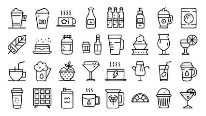 Food and Drink Icon Set – 32 Outline Icons | Restaurant & Beverage Vector Icons