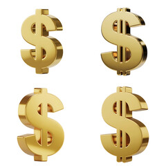 gold dollar symbol set in 3d metallic style, golden dollar symbol