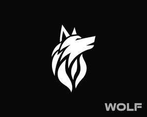 abstract white head wolf at black background logo design template illustration inspiration